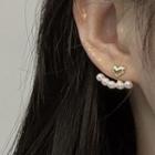 Heart Alloy Faux Pearl Swing Earring 1 Pair - Stud Earrings - White Faux Pearl - Gold - One Size