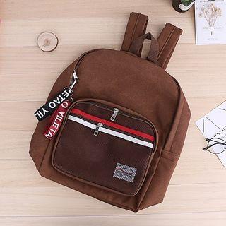 Faux-leather Mesh Pocket Lettering Backpack