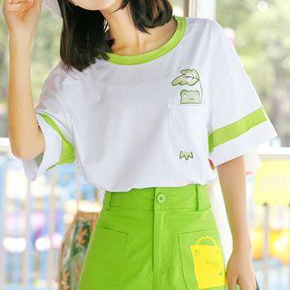 Flog Print Contrast-trim Short-sleeve Top