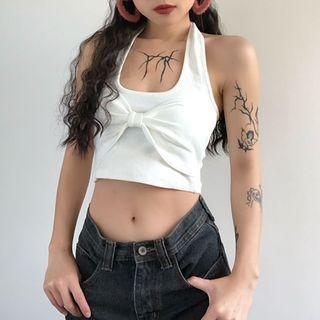Ribbon Halter Crop Tank Top