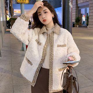 Contrast Trim Fleece Button-up Coat