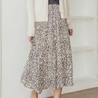 Floral Leopard Print A-line Midi Skirt