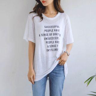 Short-sleeve Lettering Linen T-shirt