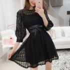 Set: Plain Slipdress + Lace 3/4-sleeve A-line Dress