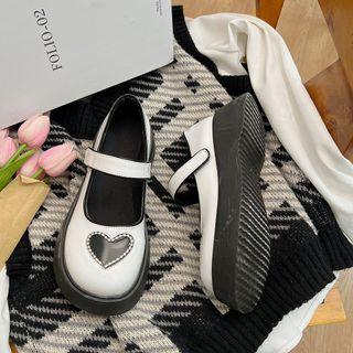 Platform Wedge Heel Heart Mary Jane Shoes