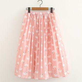 Swan Print Pleated Skirt