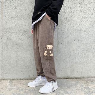 Bear Accent Drawstring-cuff Pants