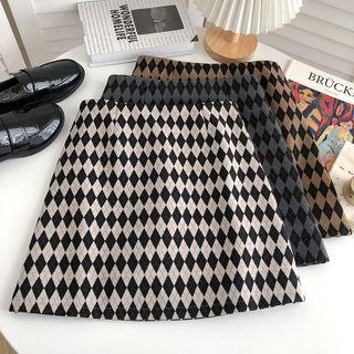 Plaid Color Block High-waist A-line Skirt