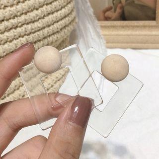Wooden Disc Acrylic Square Dangle Earring 1 Pair - Silver Needle - As Shown In Figure - One Size
