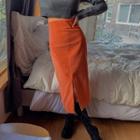 High-waist Slit-front Corduroy Skirt