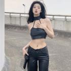 Faux-leather Cropped Halter Top