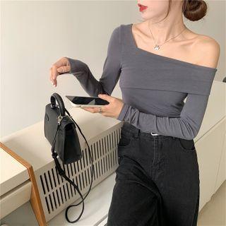 Plain One-shoulder Long-sleeve Top - 2 Colors
