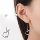 Faux Pearl & Rabbit Non-matching Earring 1 Pair - Faux Pearl - One Size