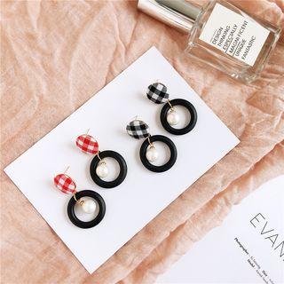 Faux Pearl Plaid & Hoop Dangle Earring