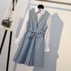 Set: Bell-sleeve Shirt + Sleeveless A-line Dress
