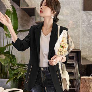 Plain Single-button Blazer / Pants / Set