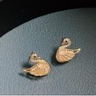 Rhinestone Swan Earring 1 Pair - 925 Silver Stud Earrings - Gold - One Size