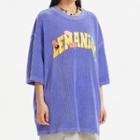 Elbow-sleeve Lettering Corduroy T-shirt