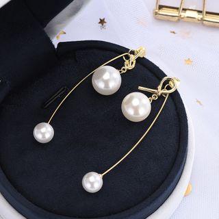 925 Sterling Silver Knot Faux Pearl Dangle Earring 1 Pair - Es754 - One Size