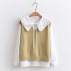 Lace Trim Puff-sleeve Blouse / Sweater Vest / Set