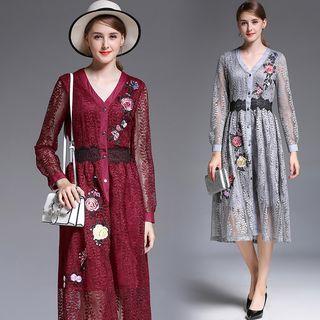 Embroidery Lace V-neck Shirtdress