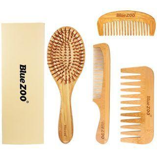 Set Of 4: Bamboo Hair Brush / Comb (assorted Designs)