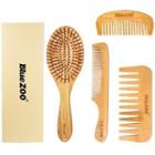 Set Of 4: Bamboo Hair Brush / Comb (assorted Designs)