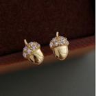 Sterling Silver Rhinestone Pine Cones Stud Earring 1 Pair - Gold - One Size