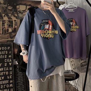 Short-sleeve Cartoon Print Ripped T-shirt