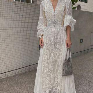 Lace Panel Maxi A-line Dress