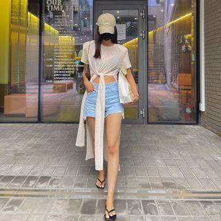 Deep-slit Silky Long T-shirt