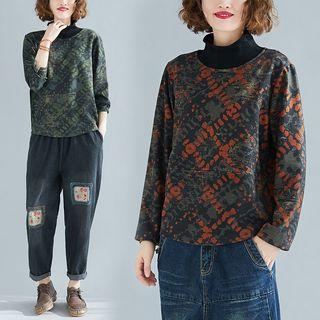 Print Semi High-neck T Shirt
