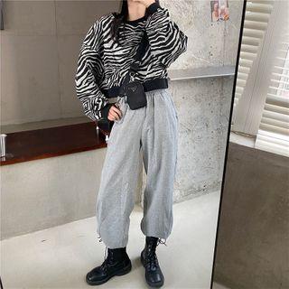 Zebra Print Cropped Sweatshirt Zebra - Black & White - One Size
