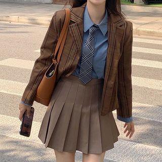 Golden Button Suit / Shirt / Accordion Pleat Skirt