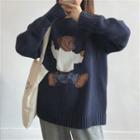 Bear Jacquard Sweater Dark Blue - One Size