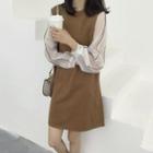 Organza Long-sleeve Knit Dress
