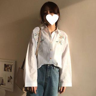 Long-sleeve Embroidered Shirt / Lettering Zip Jacket
