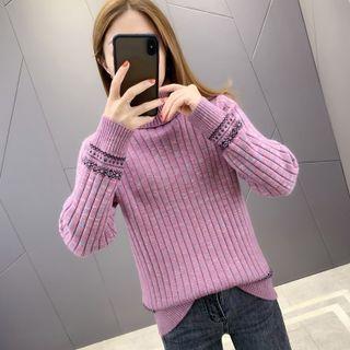 Turtleneck Jacquard Trim Sweater
