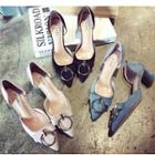Metal-ring Bow-accent Pointy-toe Low-heel Pumps