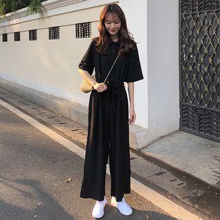 Tie Waist Elbow-sleeve Jumpsuit