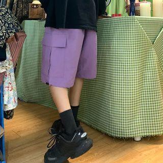 Plain Band-waist Cargo Shorts