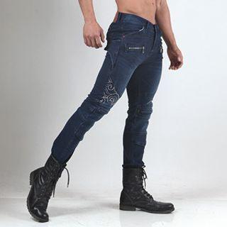 Zip-detail Embroidered Jeans