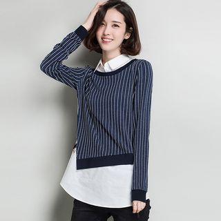 Mock Two-piece Pinstripe Collared Top