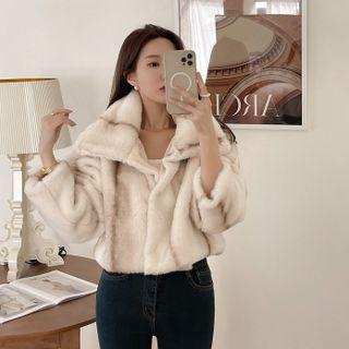 High-neck Cropped Eco-fur Jacket