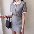 Set: Contrast-collar Blouse + Mini Skirt