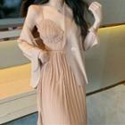 Spaghetti Strap Midi A-line Dress / Plain Blazer
