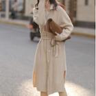 Tie-waist Single-breasted Cable Knit Midi Dress