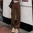 Plain High-waist Straight Leg Cargo Jeans