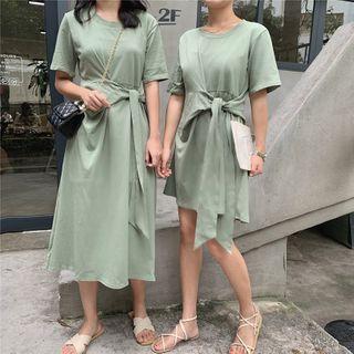 Short-sleeve Side Knot Midi / Mini A-line Dress