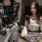Letter Print Slim-fit T-shirt Black - One Size